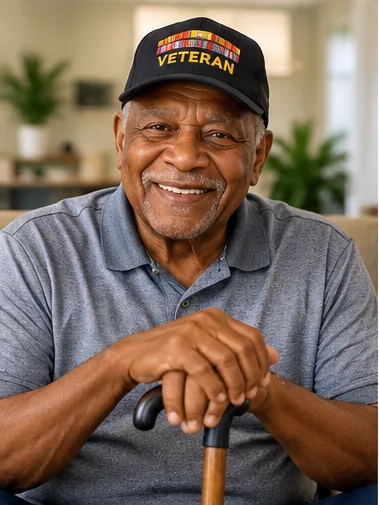 Smiling older veteran