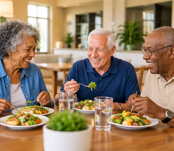 Older friends sharing a meal